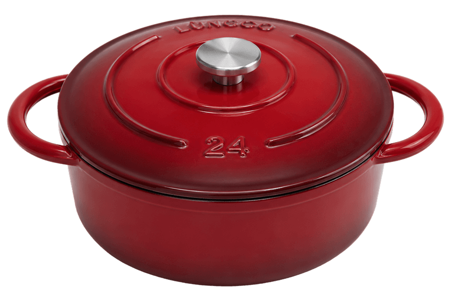 Dual Red Round Casserole — Dual Red — Black Enamel