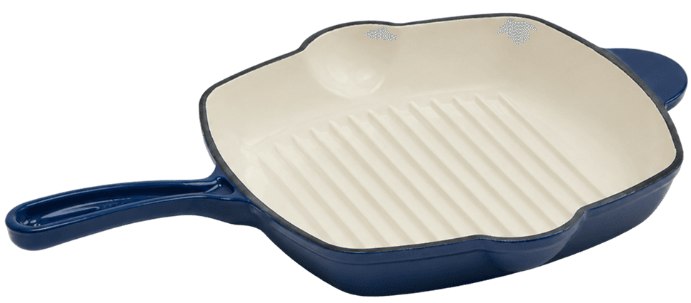 Dual Blue Square Grill Pan — Dual Blue — White Enamel