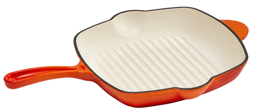 Dual Orange Square Grill Pan — Dual Orange — White Enamel