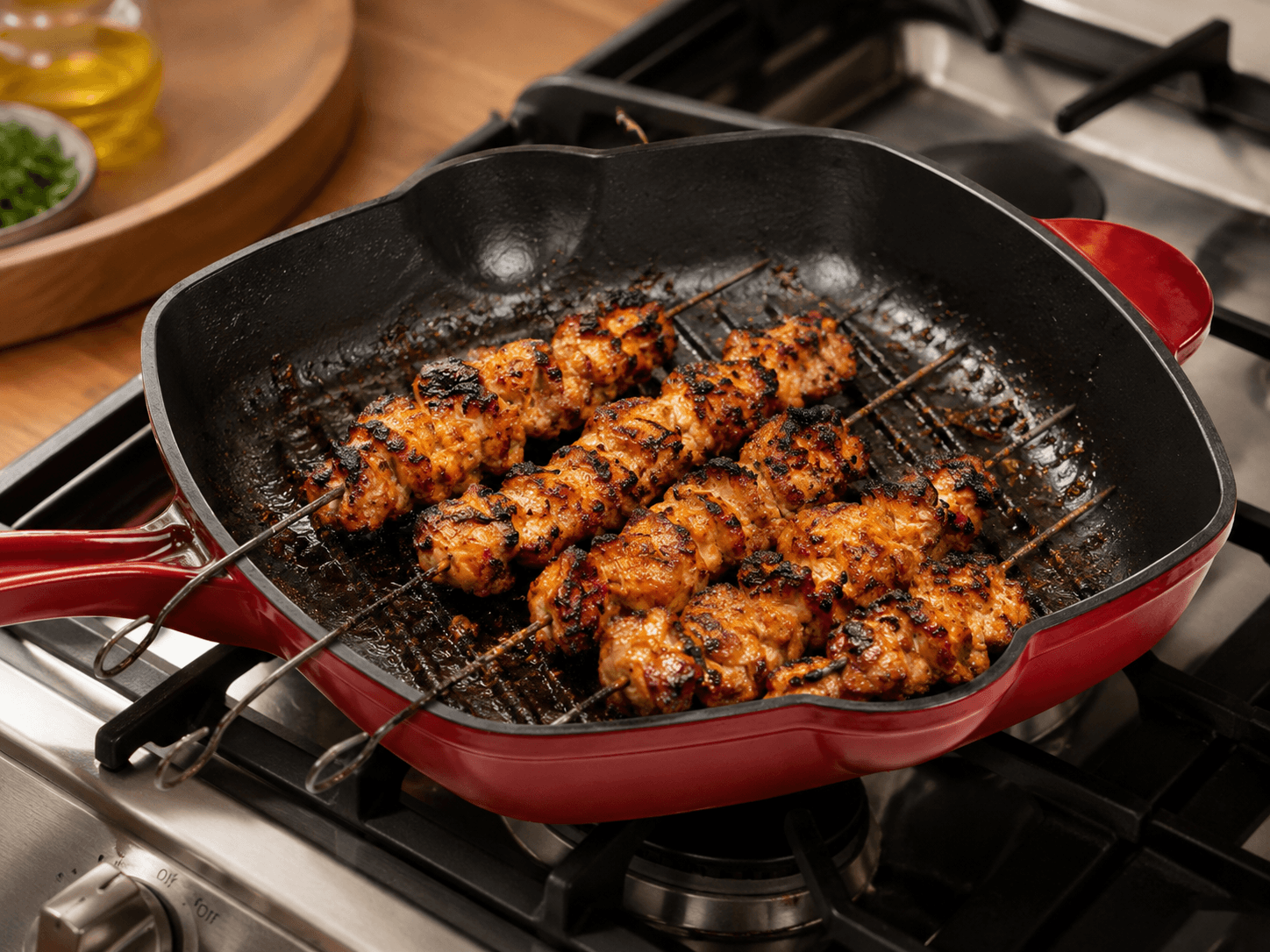 Dual red square grill pan