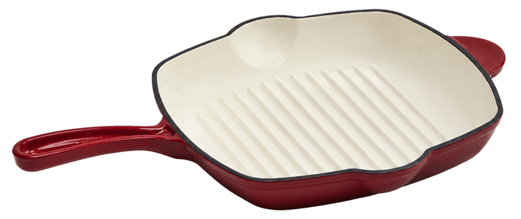 Dual Red Square Grill Pan — Dual Red — White Enamel