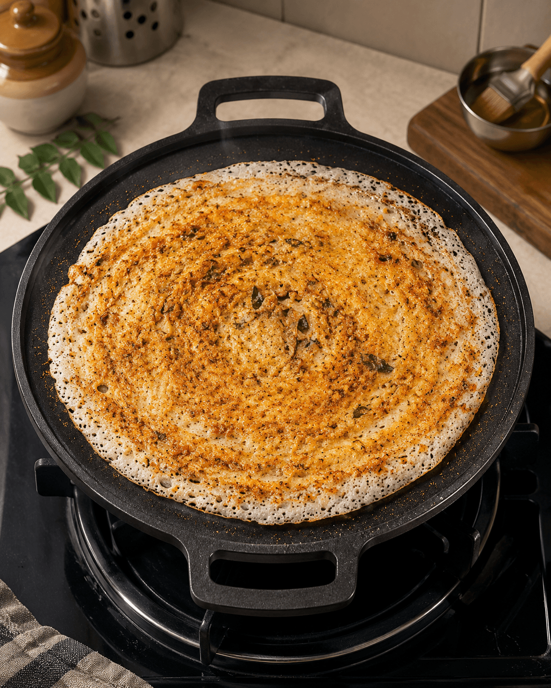 Matte black cast iron dosa plate